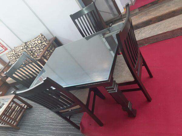 Dining Set Pillar in Solid Teak Wood 4 seater Glass Placed on top - Image 2