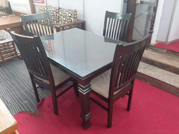 Dining Set Pillar in Solid Teak Wood 4 seater Glass Placed on top - Image 3