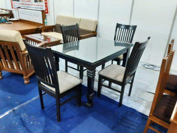 Dining Set Pillar in Solid Teak Wood 4 seater Glass Placed on top