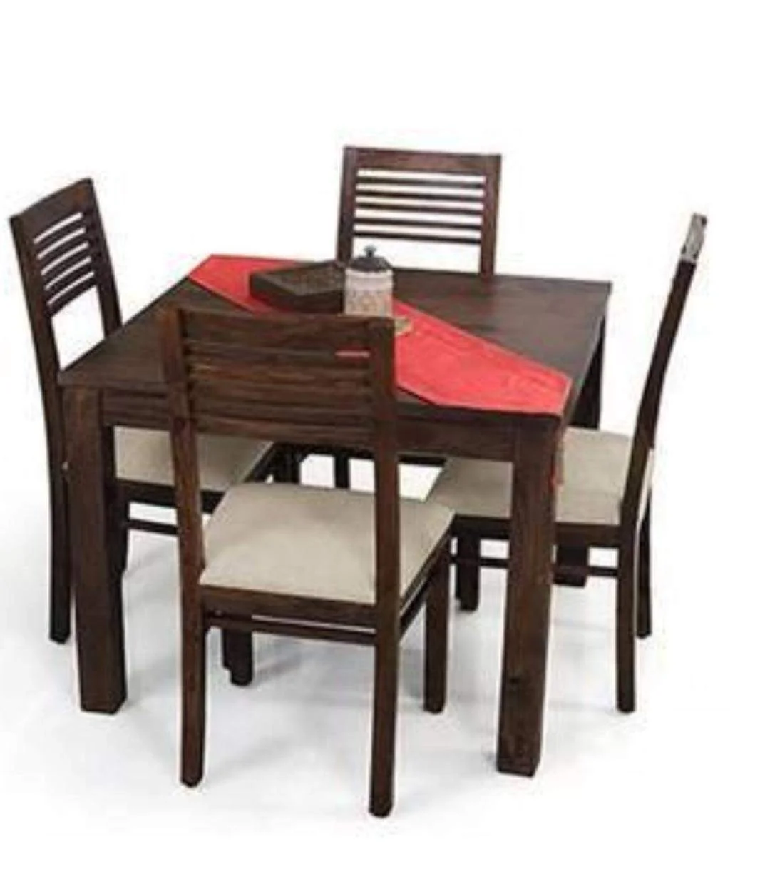 Dining table square 3' x 3 ' with 4 chairs In Solid Teak and Veneer top