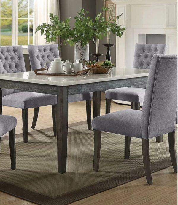 Dining table set 5'x3' Ashley with 6 chairs Tufted Back Marble top