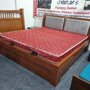 Solid Teak wood framed "Curve Bed" with hydraulic storage