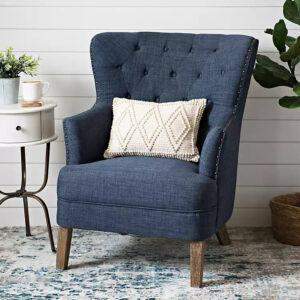 Navy Tufted Accent Chair with Nailhead Trim