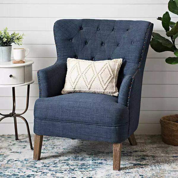 Navy Tufted Accent Chair with Nailhead Trim