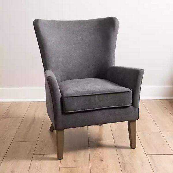 Solid Charcoal Wingback Upholstered Armchair