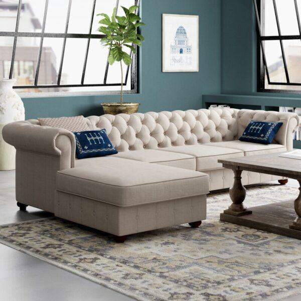 Chesterfield 112" Wide Left Hand Facing Sofa and Lounger