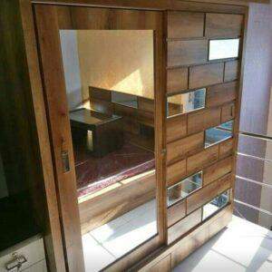 Wardrobe Brick Mirror Accents Laminated Drawer Bottom