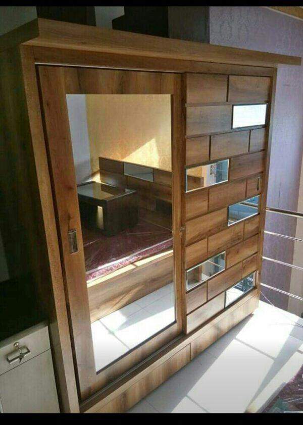 Wardrobe Brick Mirror Accents Laminated Drawer Bottom