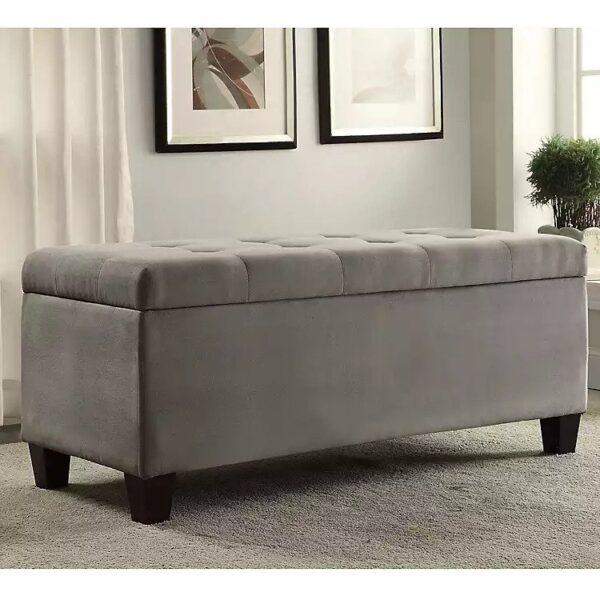 Amelia Tufted Gray Shoe Storage Ottoman Bench
