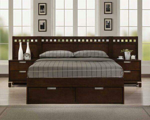 Bed Cutout Headboard with 2 side tables and Storage