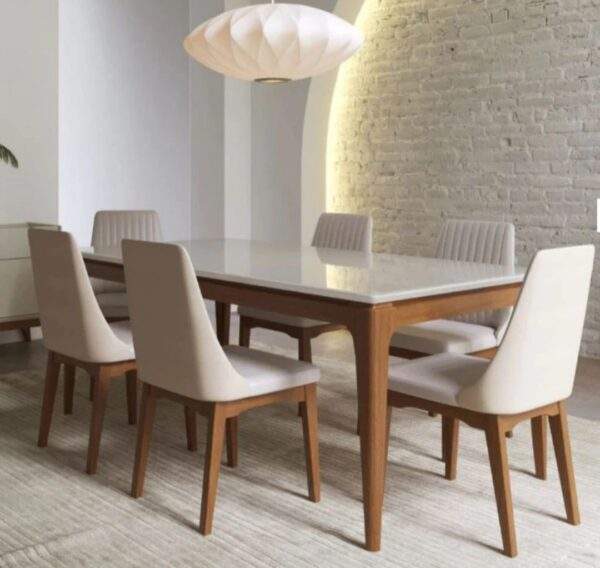 Snow Flake dining table + 6 Chairs with white marble top (custom)