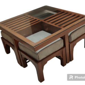 Center table solid wood with stools and cushions