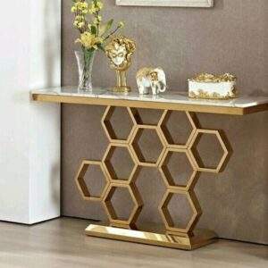 Metal Bee Hive Console with White Marble SS