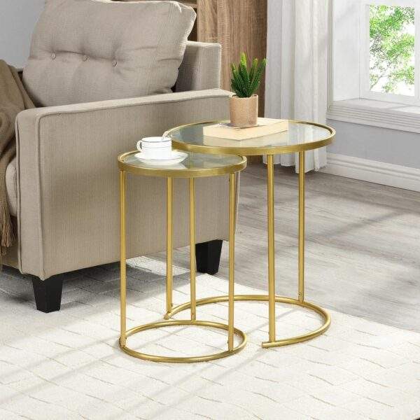 Metal Nest of table (2) Round Glass top