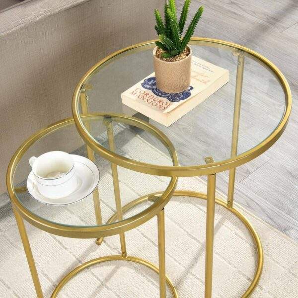 Metal Nest of table (2) Round Glass top - Image 2